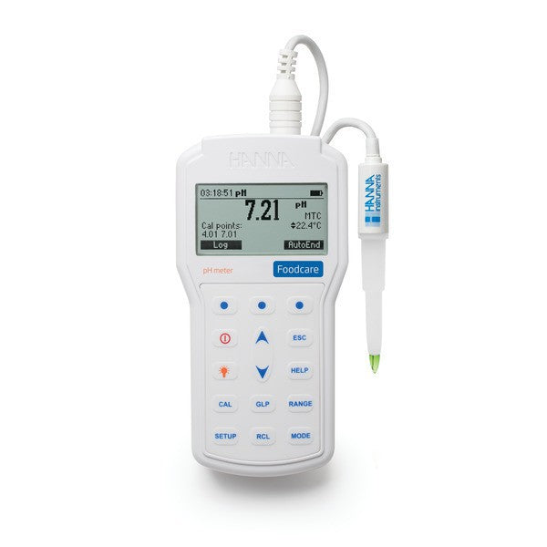 pHmetro portátil (pH/mV/Temp) impermeable, registro con salida USB, electrodo penetración para alimentos semisólidos